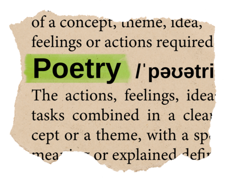 Poetry png word sticker, torn paper dictionary, transparent background