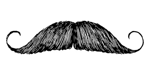 Drawing mustache png sticker, black & white design, transparent background