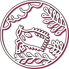 カラーシャドウの円形ミニ花札　文月　萩　猪　7月　萩に猪