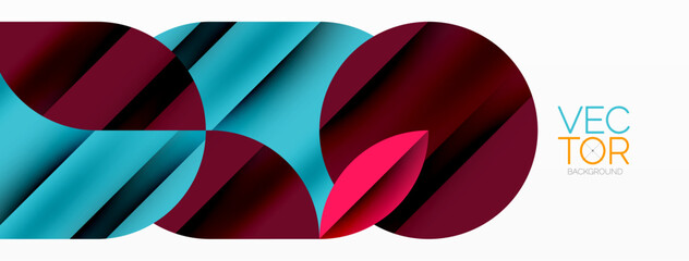 Circle and line geometric background. Round shapes with diagonal lines composition for wallpaper, banner, background or landing