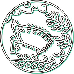 カラーシャドウの円形シンプル花札　文月　萩　猪　7月　萩に猪