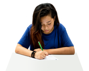 Png Asian girl writing sticker, education transparent background