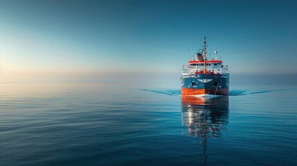 Fototapeta premium A cargo ship sailing on the sea. Make the cargo ship bigger.