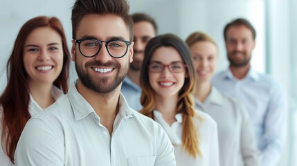 Fototapeta premium Portrait of happy employees in office. Team work