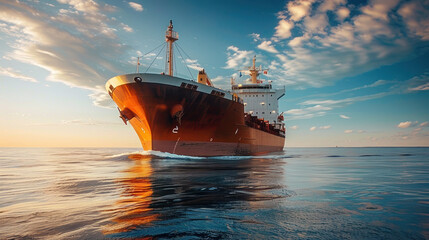 A cargo ship sailing on the sea. Make the cargo ship bigger.