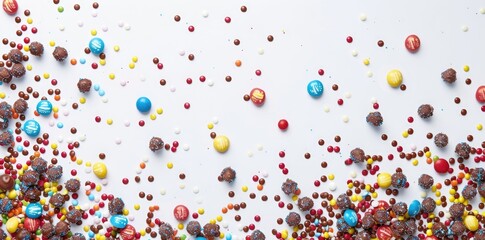 Dynamic Sweets Tossed On White Background With Sparse Arrangement