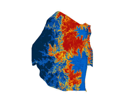 Eswatini map with the flag Colors Red and yellow Shaded relief map 3d illustration
