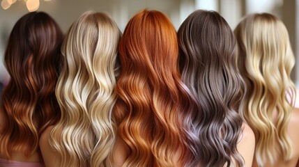 Five Women with Different Hair Colors, Back View