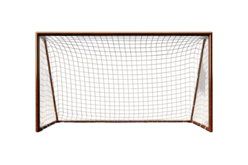 A Wooden Soccer Goal Stands Ready For The Game on a Clear PNG or White Background.