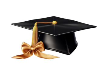 A Graduation Cap Adorned With a Golden Bow on a Clear PNG or White Background.