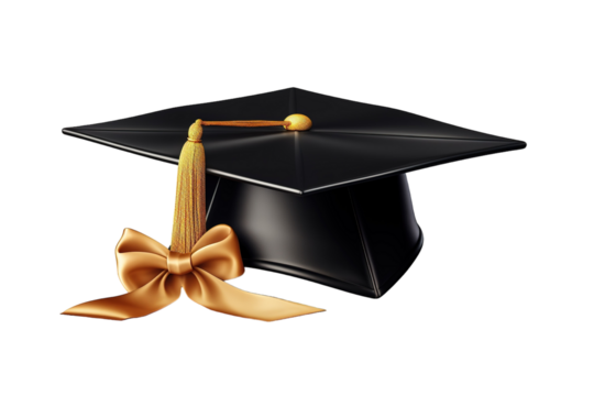 A Graduation Cap Adorned With a Golden Bow on a Clear PNG or White Background.
