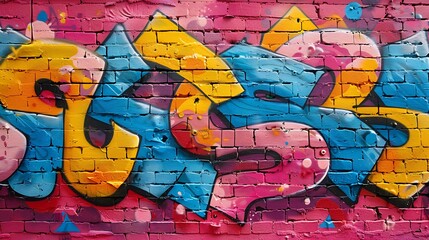 Obraz premium An urban graffiti wall background featuring vibrant street art, including tags, murals, and abstract shapes, dynamic and colorful design, high energy and contrast, modern and edgy look, hd quality