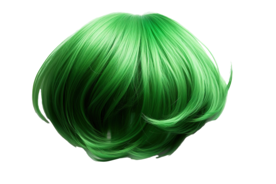 A Lush Emerald Wig, Perfectly Styled for a Bold Fashion Statement on a Clear PNG or White Background.