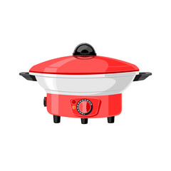 The red electric slow cooker can be used to boil, fry and steam all kinds of food.vector