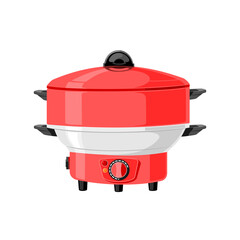 The red electric slow cooker can be used to boil, fry and steam all kinds of food.vector