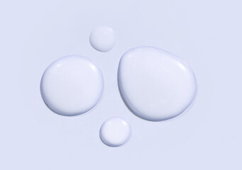 round drops of transparent gel serum on pastel background