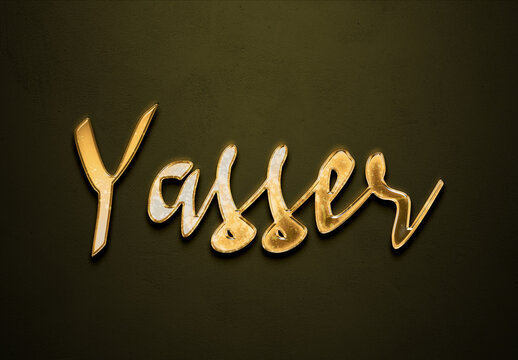 Old gold text effect of Arabic name Yasser with 3D glossy style Mockup.