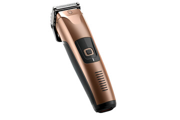 A Sleek, Modern Electric Hair Trimmer With a Rose Gold Finish on a Clear PNG or White Background.