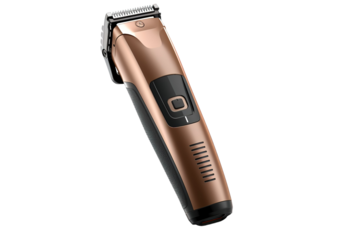 A Sleek, Modern Electric Hair Trimmer With a Rose Gold Finish on a Clear PNG or White Background.