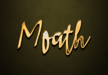 Old gold text effect of Arabic name Moath with 3D glossy style Mockup.