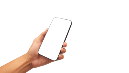 Hand holding smartphone device and touching screen