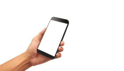 Hand holding smartphone device and touching screen