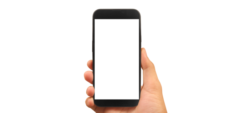 Hand holding smartphone device and touching screen