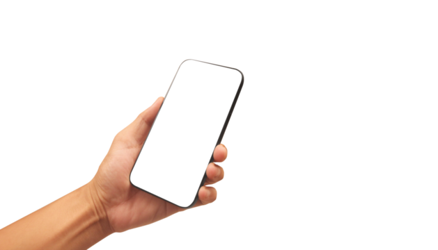 Hand holding smartphone device and touching screen