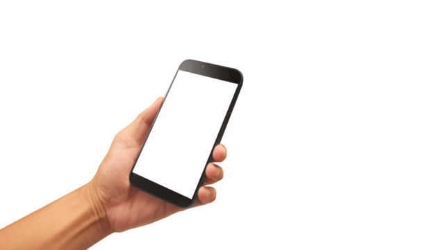 Hand holding smartphone device and touching screen