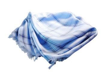 A Soft Blue Plaid Scarf Draped and Ready for the Day on a Clear PNG or White Background.