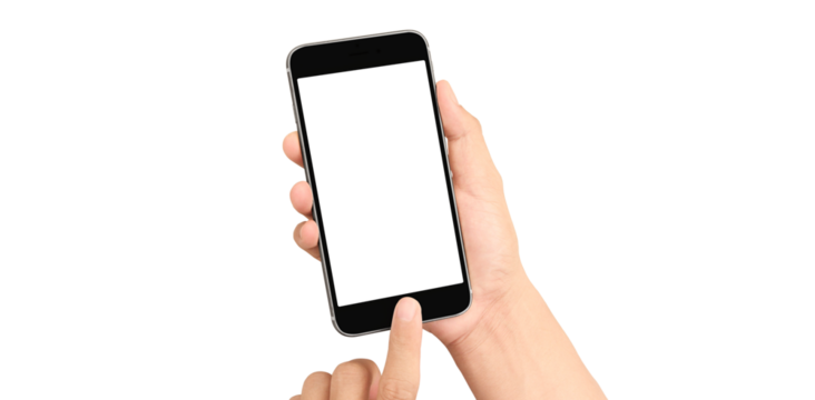 Hand holding smartphone device and touching screen