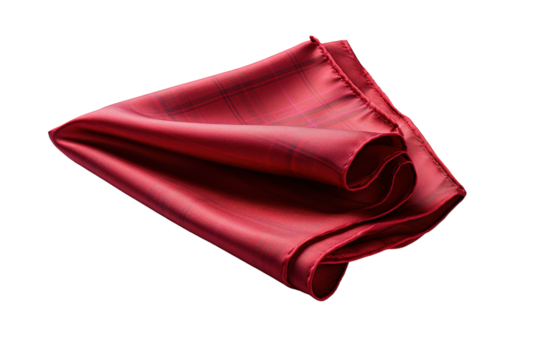 A Crimson Silk Pocket Square Resting Elegantly on a Clear PNG or White Background.