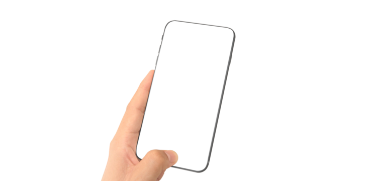 Hand holding smartphone device and touching screen
