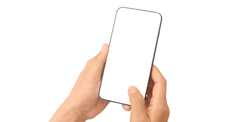 Hand holding smartphone device and touching screen