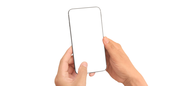 Hand holding smartphone device and touching screen