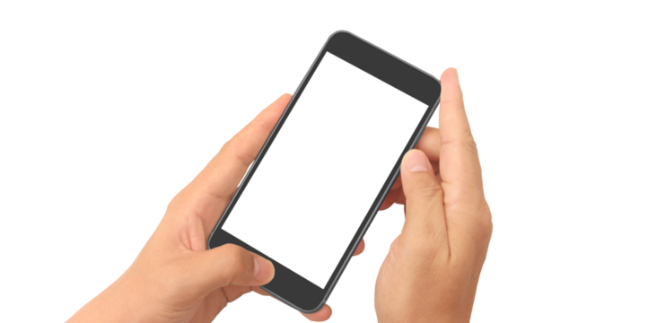 Hand holding smartphone device and touching screen