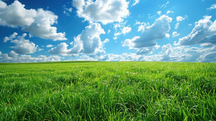 Obraz premium a grassy field with some clouds sparse and simple