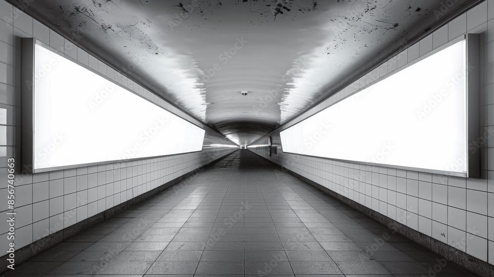 Poster rectangular lightbox advertising mock up in tunnel with empty space
