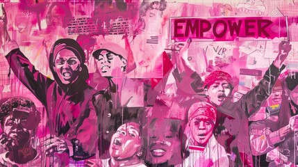 "EMPOWER" in powerful pink, over women's rights milestones and influential female figure features.