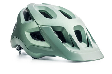 Green Mountain Bike Helmet With Adjustable Straps isolated on white background.