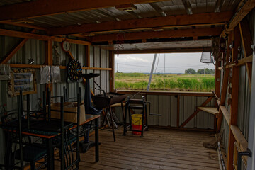 Intérieur d'une cabane de pêcheur au carrelet.