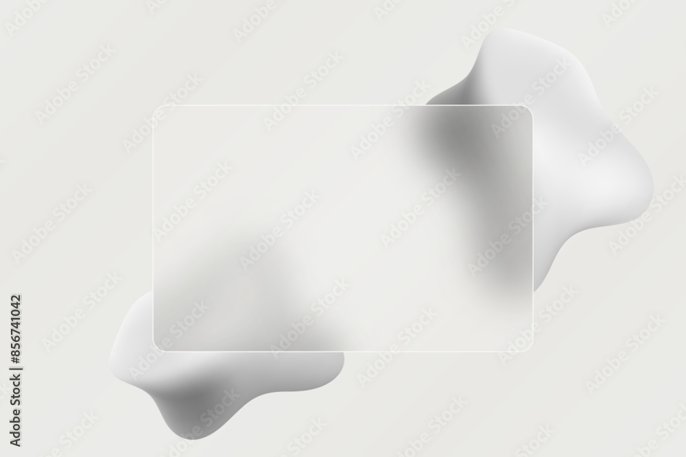 Aufkleber transparent rectangular frame in glass morphism style. illustration with abstract gray shapes.