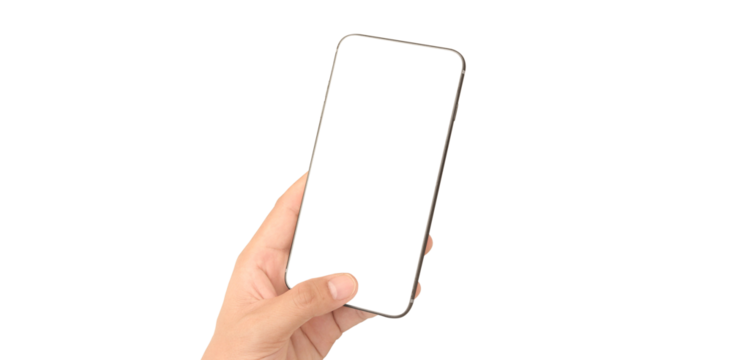 Hand holding smartphone device and touching screen - Powered by Adobe