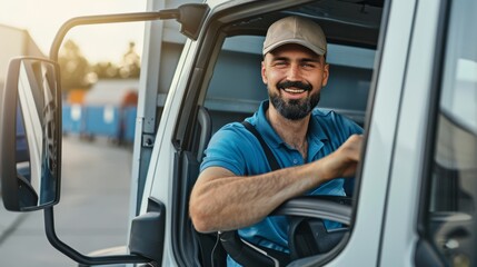 The truck driver smiling