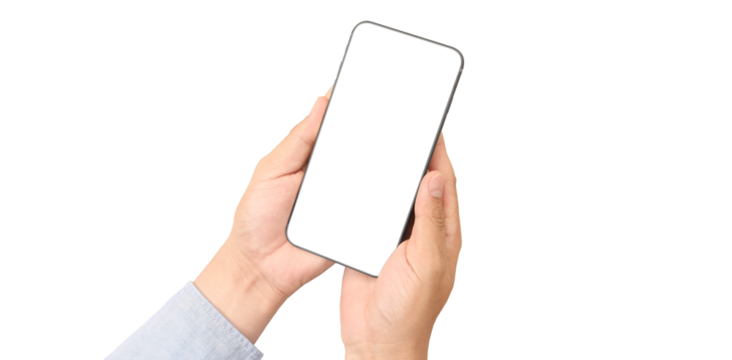 Hand holding smartphone device and touching screen