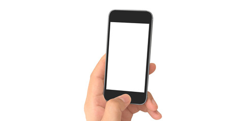 Hand holding smartphone device and touching screen