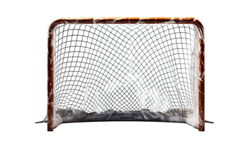 A Frozen Hockey Net Awaits the Puck on a Clear PNG or White Background.