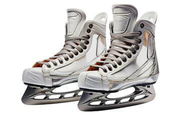 A Pair of White Ice Skates Ready for the Frozen Rink on a Clear PNG or White Background.