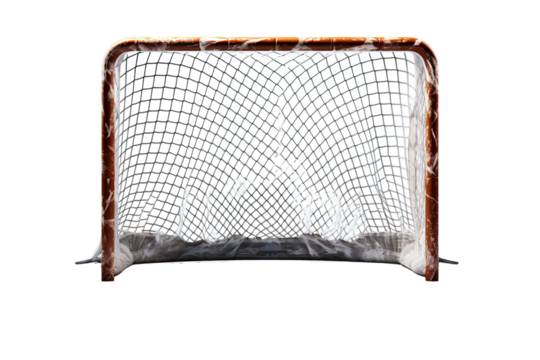 A Frozen Hockey Net Awaits the Puck on a Clear PNG or White Background.