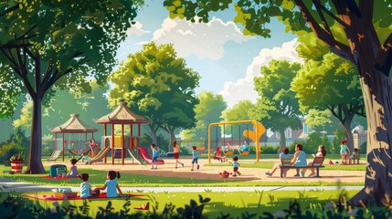 Obraz premium Picnic near a playground in a family-friendly park,